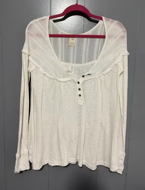 Free People We the Free White Slub Cotton Henley Long Sleeve Oversized Top S thumbnail 1