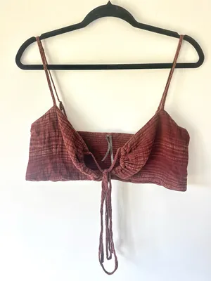 Anthropologie Smocked Gauzy Tie-front Crop Top Bralette Maroon Festival thumbnail 1