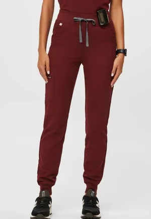 FIGS High Waisted Zamora Jogger Scrub Pants burgundy size large nurse scrubs pant thumbnail 10