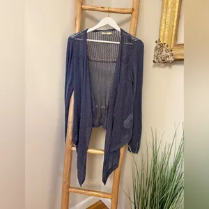 Abercrombie & Fitch Vintage Sweater Dusty Blue Open Knit Waterfall Cardigan M/L thumbnail 5