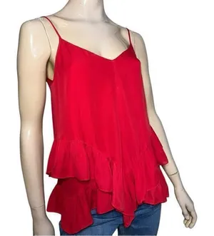 Madison Marcus Women’s S Red Silk Double Ruffled Hem Spaghetti Strap Camisole thumbnail 1