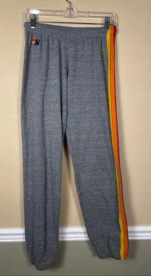 Aviator Nation Women’s Gray Striped Comfy Fleece Lined Jogger Sweatpants thumbnail 1