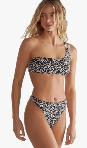 Nasty Gal Black and White One-Shoulder Floral Bikini thumbnail 1