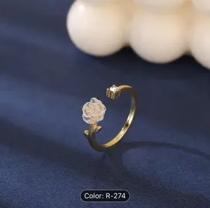 Cute Camellia Flower Open Ring Cute Adjustable Finger Jewelry Accessories Women thumbnail 2