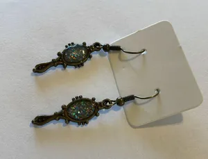 Handmade Sparkly Brass Color Mirror Earrings thumbnail 2