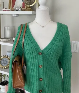 A New Day Green Ribbed Women's Sweater Size L thumbnail 1