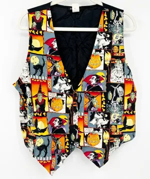111 Main Womens Vintage Halloween Spooky Witch Vampire Novelty Print Vest Size L thumbnail 1