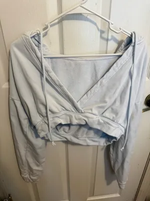 Cupshe Light Blue Cropped Wrap Hoodie | Women’s Medium | Fleece Pullover thumbnail 2
