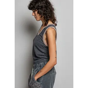 POL V-Neck Contrast‎ Ribbed Sleeveless Tank - Large thumbnail 3