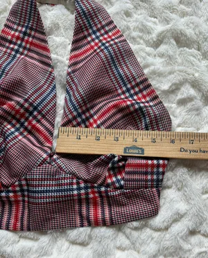 Red, White, Blue Plaid Vintage Halter Crop Top thumbnail 3