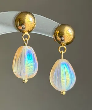 Handmade pear teardrop Czech glass simple minimalist earrings💛 thumbnail 1
