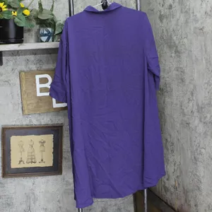 DG2 by Diane Gilman Womens Flowy Button Up Tunic Blouse Shirt Top Purple L thumbnail 2