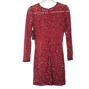 Retrofête Emani Red Sequin Mini Dress Long Sleeve Bodycon Size S‎ NEW thumbnail 8