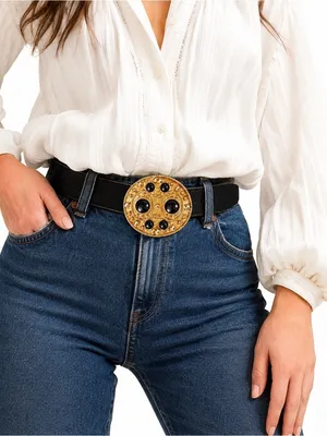Vintage 70s/80s Glam Gold Balck Stones Ornate Statement Statement Belt Buckle thumbnail 6