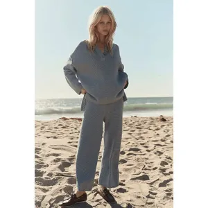 Free People Beach Hailee Gray waffle-Knit Cropped Wide Leg Pants Small thumbnail 7