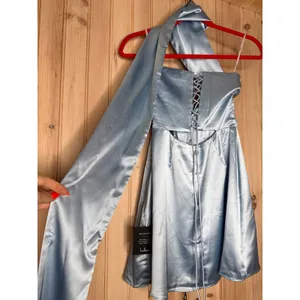 NWT Lulus Avril Light Blue Satin Sash Scarf Mini Dress Party Cocktails Wedding S thumbnail 6