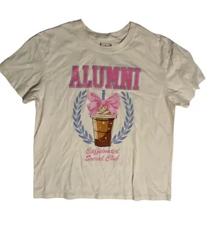 Cream ALUMNI Graphic Sleep Tee with Pink & Blue Print thumbnail 1