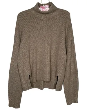 Abercrombie & Fitch Sweater Womens Medium Beige Wool Mock Neck Pullover Boxy Cut thumbnail 1