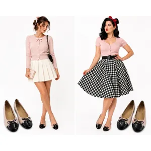 Vionic Cap Toe Ballet Flats Blush Pink BLK Bow Preppy‎ Coquette 9.5 EU41 Slip On thumbnail 2