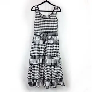 Hunter Bell Andrea Black White Gingham Smocked Tiered Midi Dress Anthropologie 6 thumbnail 3