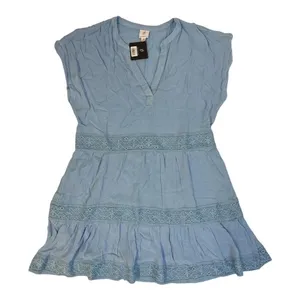 NWT Gl By Gibson Look Split Neck Tiered Easy Fitting Dress 14194 XL Light Blue thumbnail 1