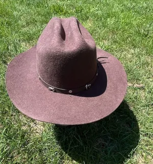 Brown Wool Western Fedora Cowboy Hat with Studded Belt thumbnail 3