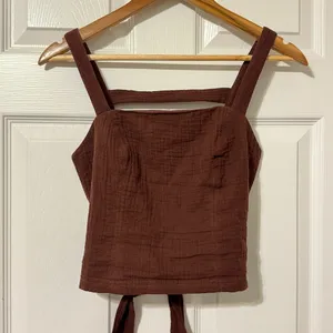 Anthropologie Smocked Tank Top Size XS Brown Cocoa Cotton Tie Back Lined Stretch thumbnail 3