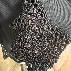 Joseph A. Vintage Knitted Cardigan Size Small Black Crochet Tie Front Whimsygoth thumbnail 7