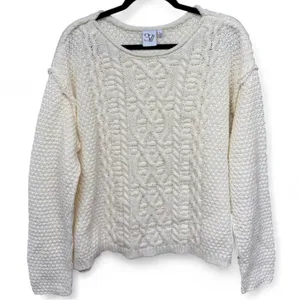 3 7 Orchard Cream Cable Knit Sweater Size Large Oversized Chunky thumbnail 2