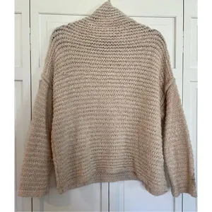 Aerie beige open knit wool blend cowl neck sweater size xs thumbnail 7