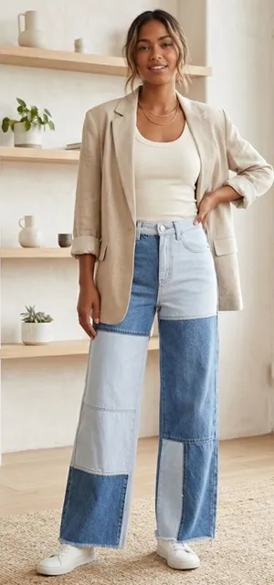 PacSun Women Jeans Blue Denim Size 25 Color Block High Waist Cropped thumbnail 1