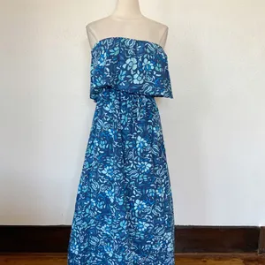 Japna Blue Floral Strapless Ruffle Elastic Waist Maxi Dress thumbnail 4