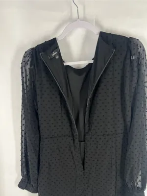 Lulus Black Swiss Dot Ruched Tie Mini Dress Size L NWT thumbnail 11