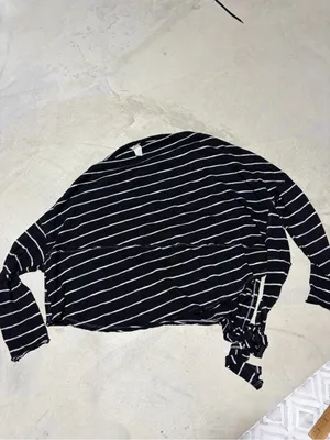 Free people we the free Black & White Striped Long Sleeve Tie-Hem Top medium thumbnail 7