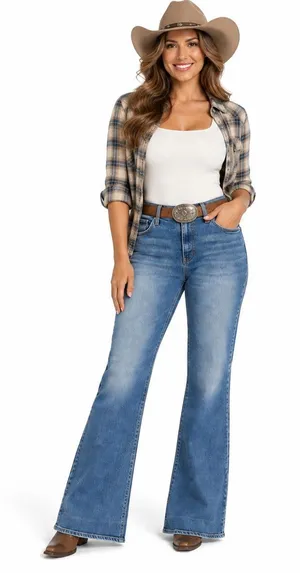 Express 70s Flare Jeans Womens Size 14R Blue Denim Y2K Western Boho Festival thumbnail 1