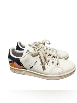 Adidas Stan Smith Women's 7 White Legend Ink Orange Leather Sneaker Low Top Prep thumbnail 3