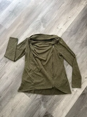 Forever21 Asymmetrical Zip Sweater Olive Green Medium Shacket thumbnail 2