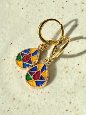 Handmade stained glass look earrings💛 thumbnail 1