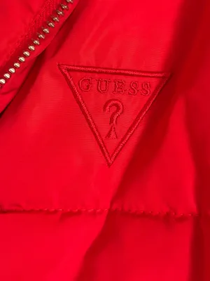 Guess Puffer Jacket Y2K Red Cropped Streetwear Quilted Zip Up Size Small thumbnail 5
