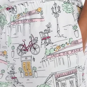 Joyspun Dreamy Soft Paris Cafe Print Pajama Set Short Sleeve Wide Leg Small 4-6 thumbnail 3