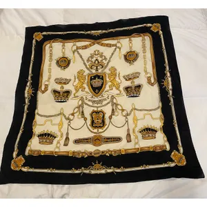 Vintage Unbranded All-Over Print Renaissance Scarf Black & Cream Regency thumbnail 2