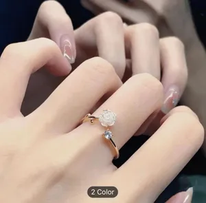 Cute Camellia Flower Open Ring Cute Adjustable Finger Jewelry Accessories Women thumbnail 1