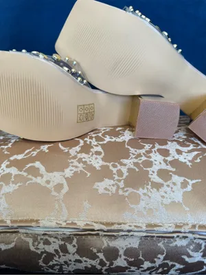 Studded Clear Strap Nude Block Heel Mules Tan Size 11 thumbnail 5