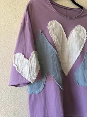 BellanBlue Purple Short Sleeve Tee with Heart Patches thumbnail 8