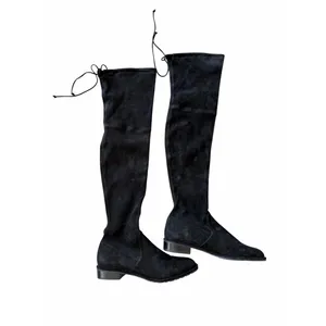 Stuart Weitzman Suede Over The Knee Boots Black Almond Toe Size 6.5 Pull On Styl thumbnail 3