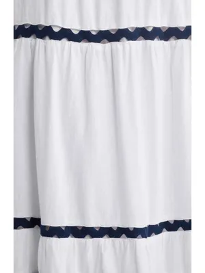 Caslon Rickrack Trim Linen Blend Tiered Maxi Skirt NWT White Navy Large thumbnail 4