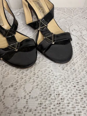 Jimmy Choo Black Patent leather high Heel Slide Sandal Sz 6 thumbnail 4