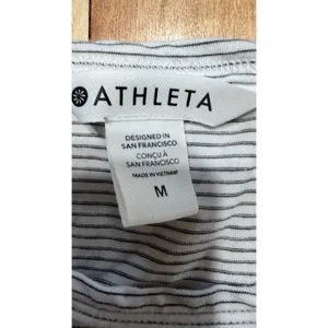 Athleta Womens Medium White Grey Micro Stripe Short‎ Sleeve Boxy Crew Neck Tee thumbnail 2