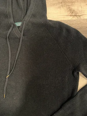 Lauren Ralph Lauren Women's Black Medium Hoodie Waffle Knit Sweater thumbnail 3