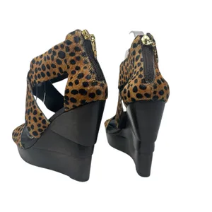 Diane von Furstenberg Opal Wedge Sandals Leopard Leather Calf Hair Brown‎ Size 8 thumbnail 7